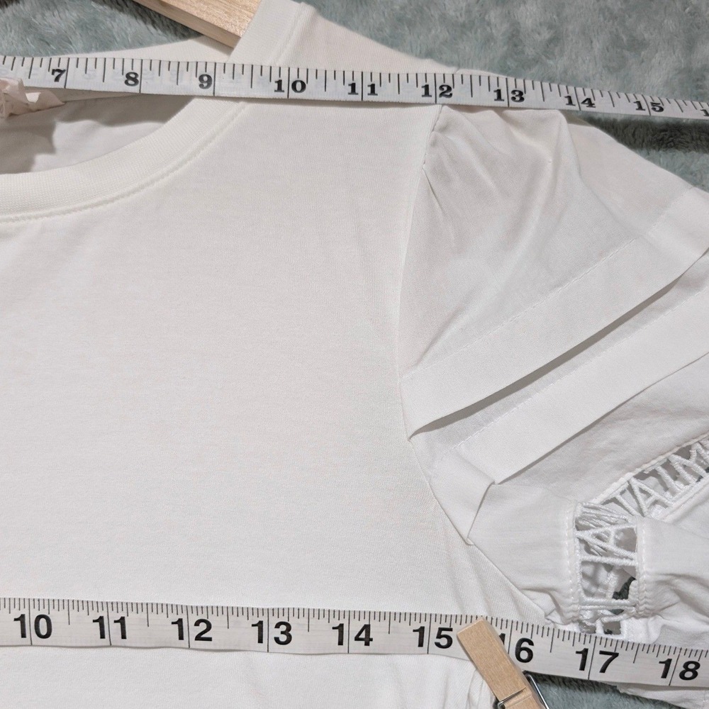 Cinq a Sept Corianna Puff Pleated Sleeve Je Taime Embroidered Tee White Small - Picture 9 of 10